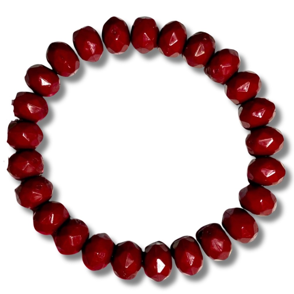 Handmade Faceted Burgundy Beaded Stretch Bracelet